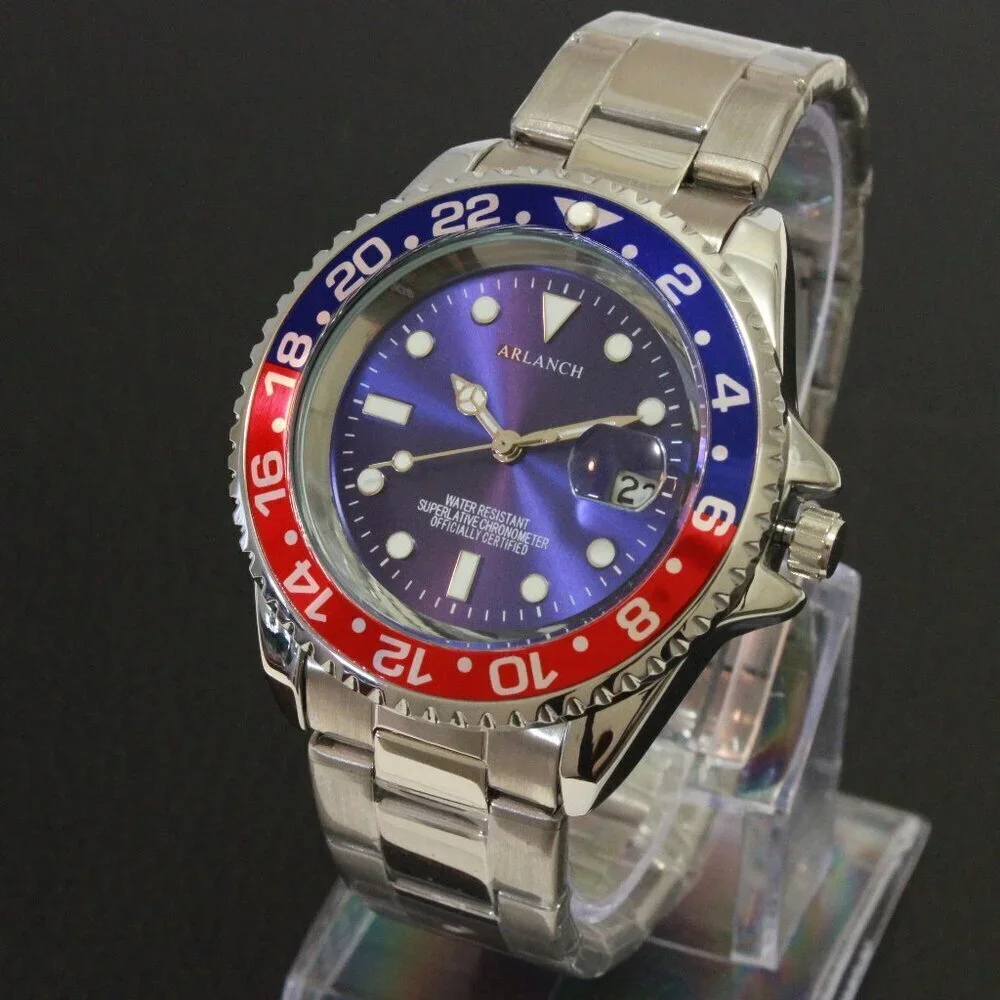 Men's Diver Style Watch Pepsi Bezel Stainless Bracelet 40mm